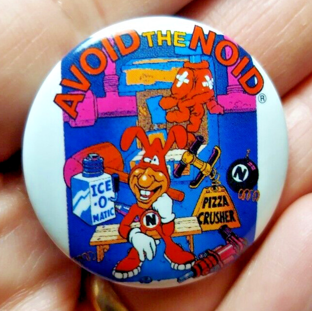 Vintage 1987 Domino\'s Pizza AVOID THE NOID Button up Pin Crusher  Pizza