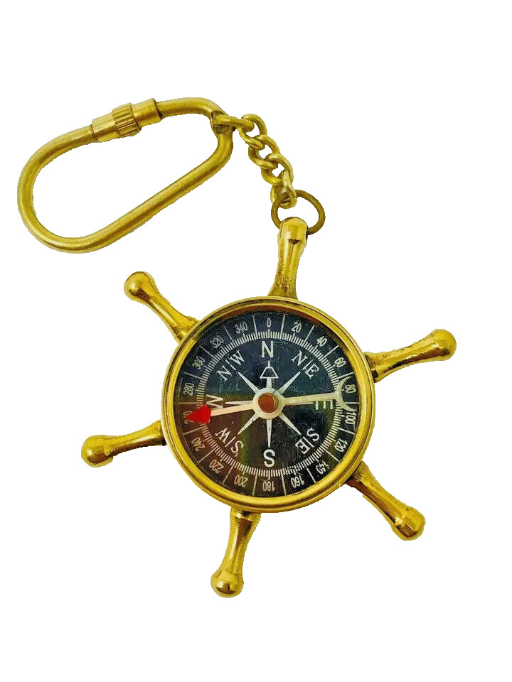 Lot Of 50 Antique Nautical Wheel Compass Key Chain Pirate Brass Mini Maritime