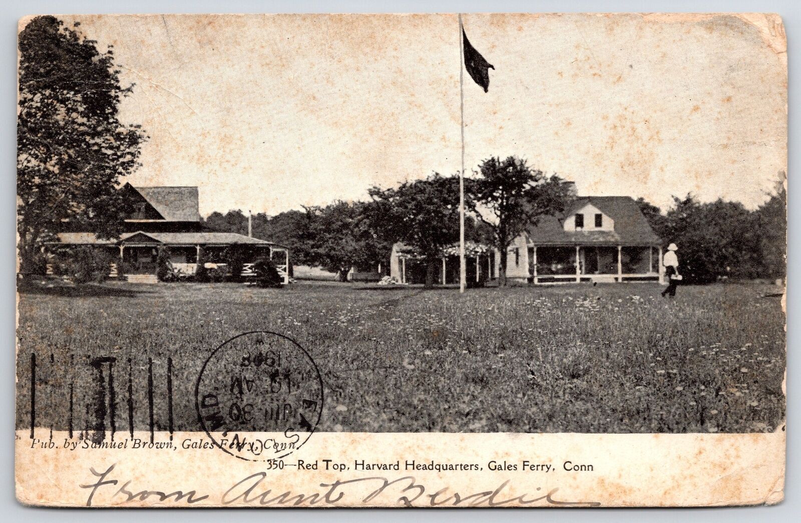 1903 Redtop Harvard Headquarter Gales Ferry Connecticut Flagpole Posted Postcard