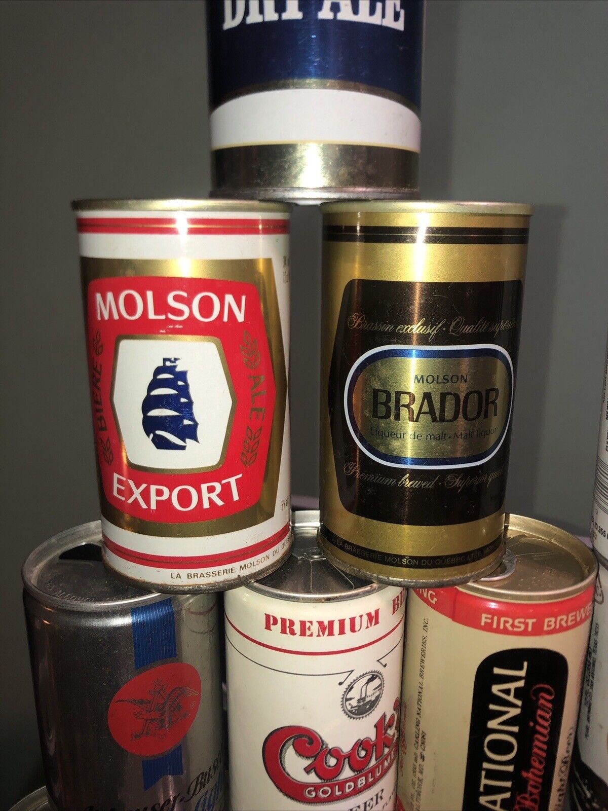 Molson Brador + Export Ale Vintage Steel Beer Cans EMPTY Canada Pull + Push Tab
