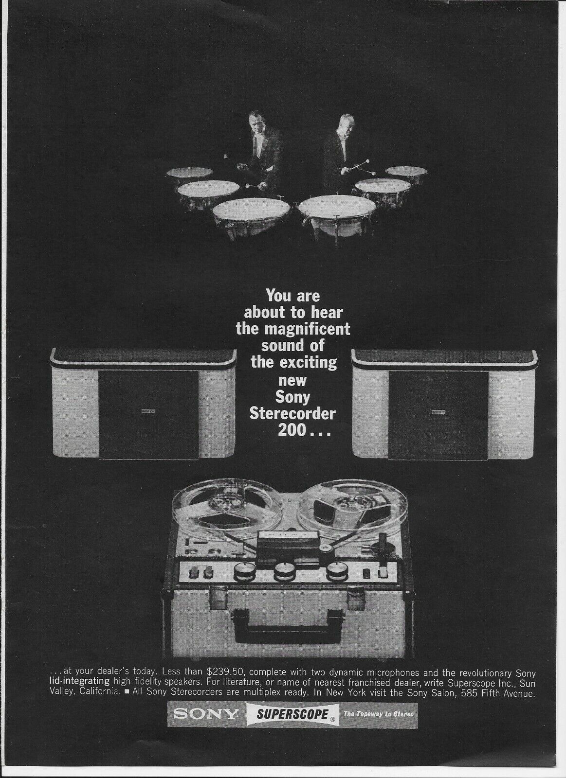 1964 Sony Sterecorder 200 Reel to Reel Superscope Tapeway Original Print Ad