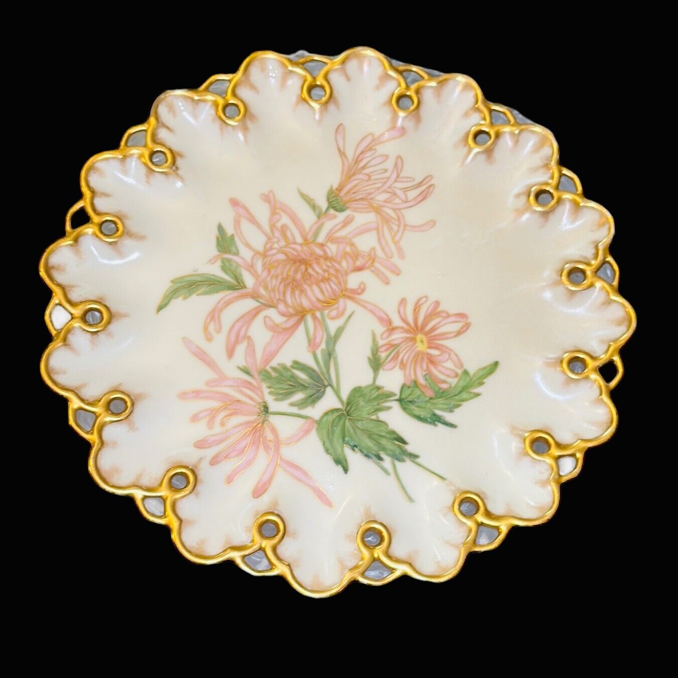 Gorgeous Hand Painted Antique T & V Pierced  Reticulated Porcelain Plate