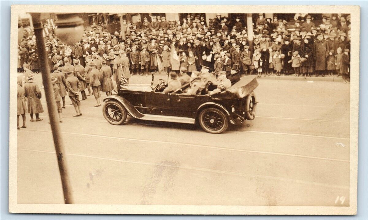 Postcard 28th President Woodrow Wilson in Car Parade (trimmed) RPPC G145
