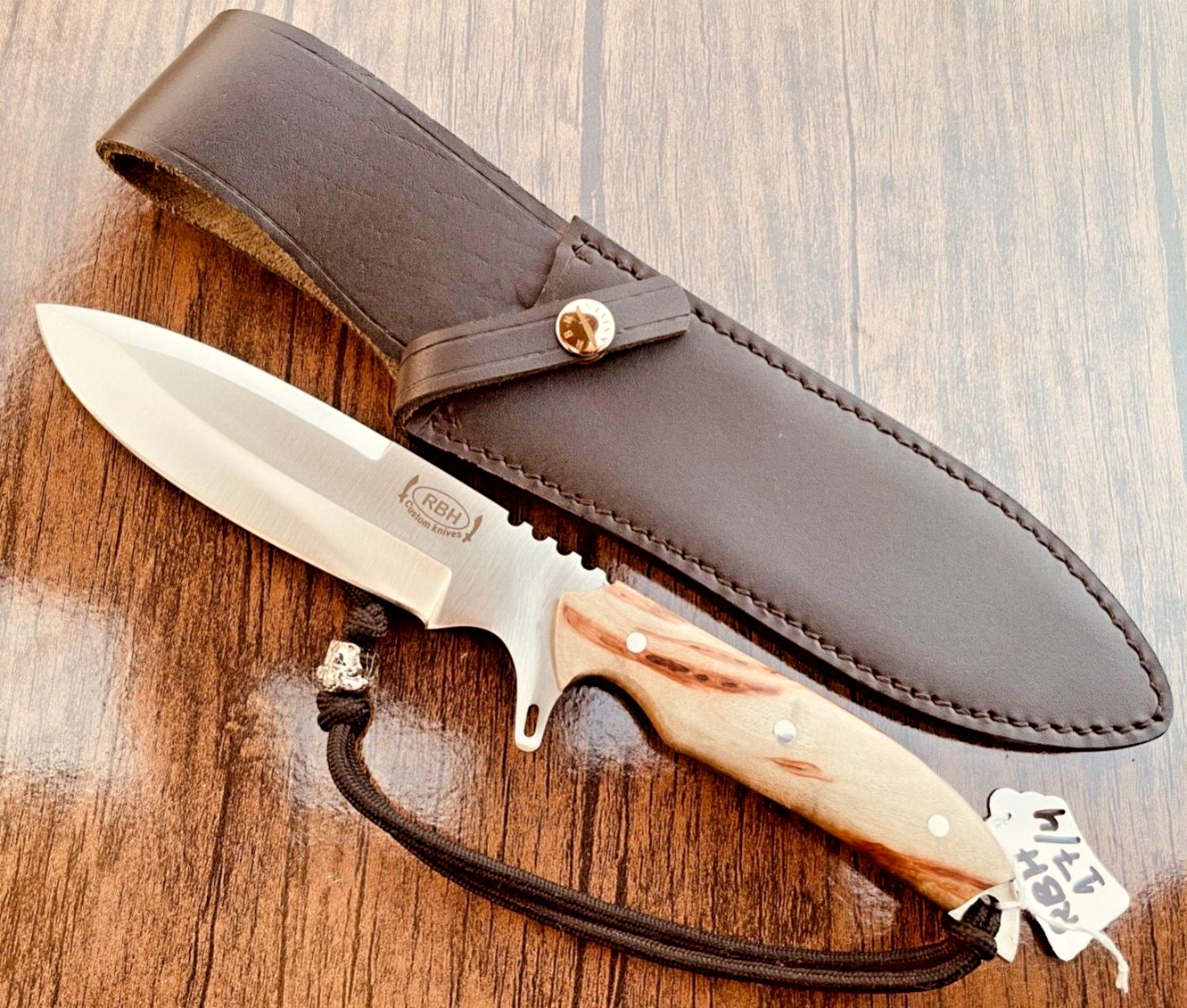 RBH CUSTOM HAND MADE FIGHTER BOWIE KNIFE FIRE WOOD HANDLE & SHEATH, #RBH-17/4(4)