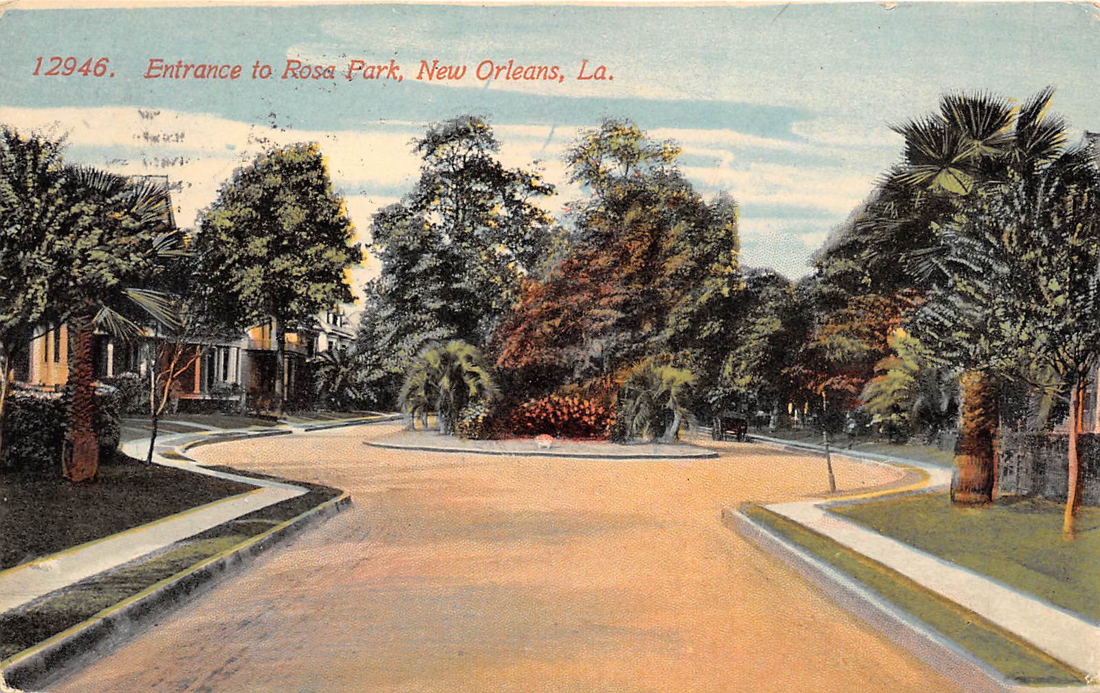 New Orleans Louisiana 1915 Postcard Entrance To Rosa Park Warrington Fl Cancel