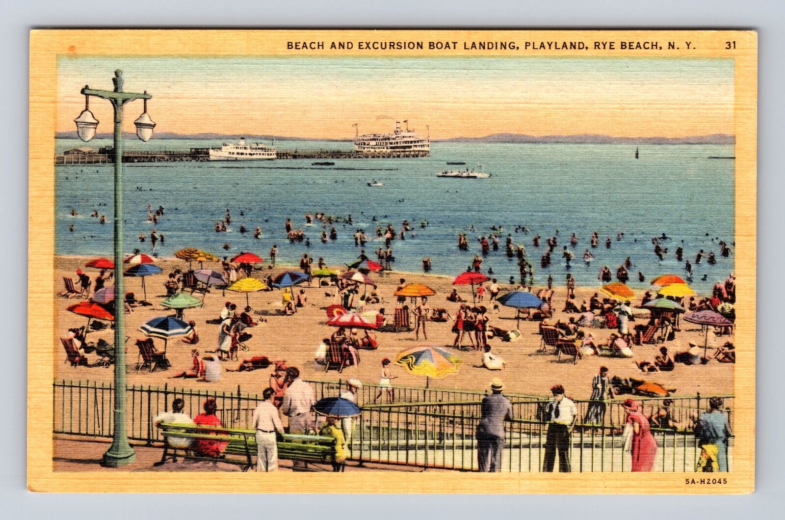 Rye Beach NY-New York, Beach & Excursion Boat Landing, Vintage Postcard