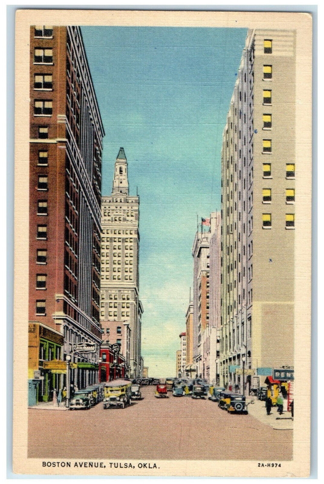 c1940's Boston Avenue Tulsa Oklahoma OK Business District Unposted Postcard