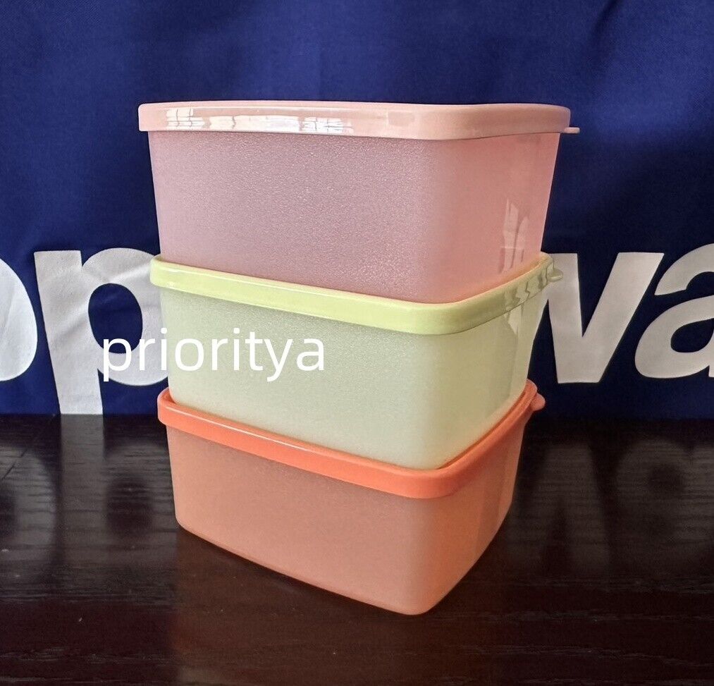 Tupperware Small Freezer It Square Rounds 400ml Container Set of 3 Vintage New