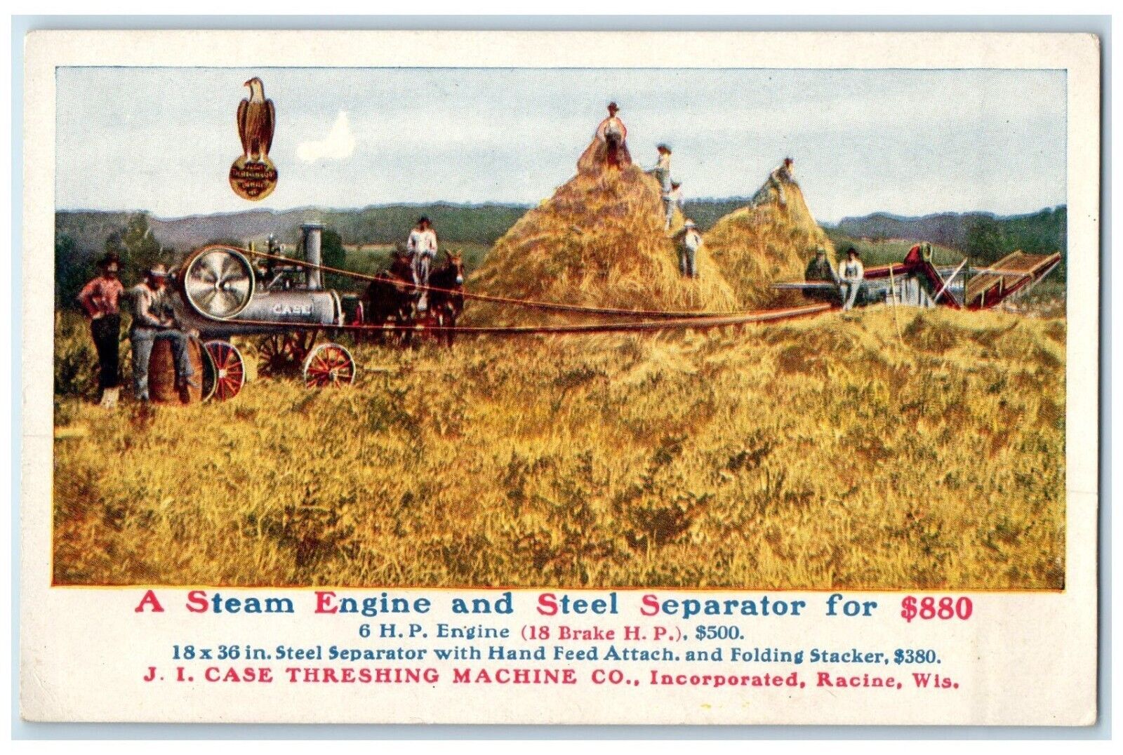 c1910s A Steam Engine And Steel Separator JI Case Threshing Machine Co Postcard