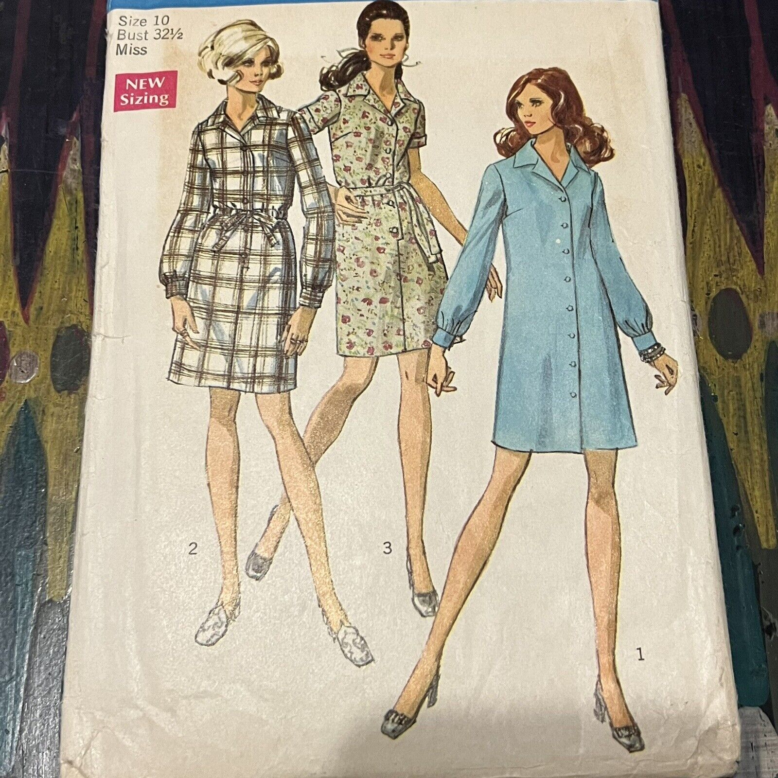 Vintage 1960s Simplicity 8294 Collared Shirt Dress Sewing Pattern 10 XXS CUT