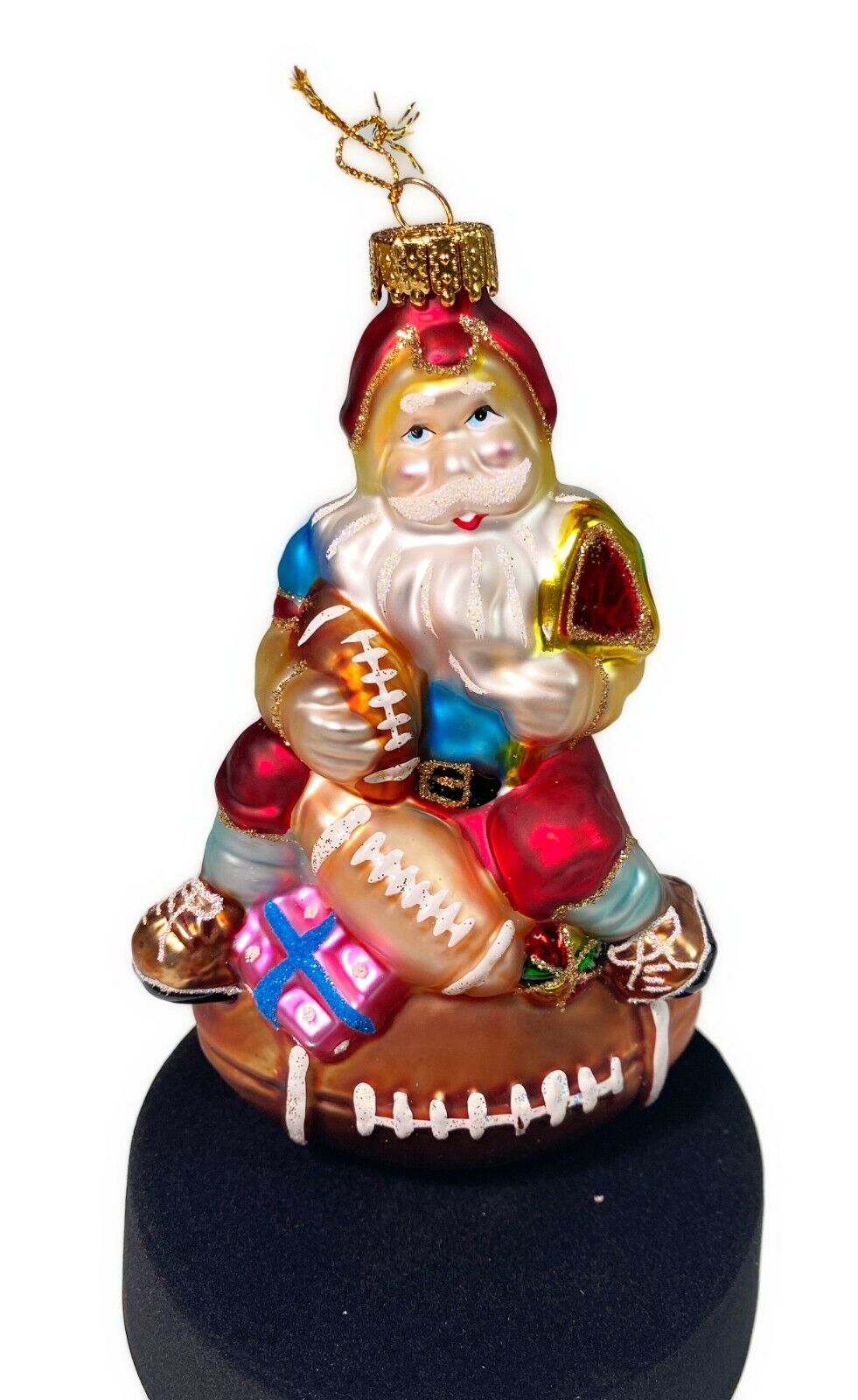 Santa Football Glass Christmas Holiday Ornament Unique Treasures Limited Ed