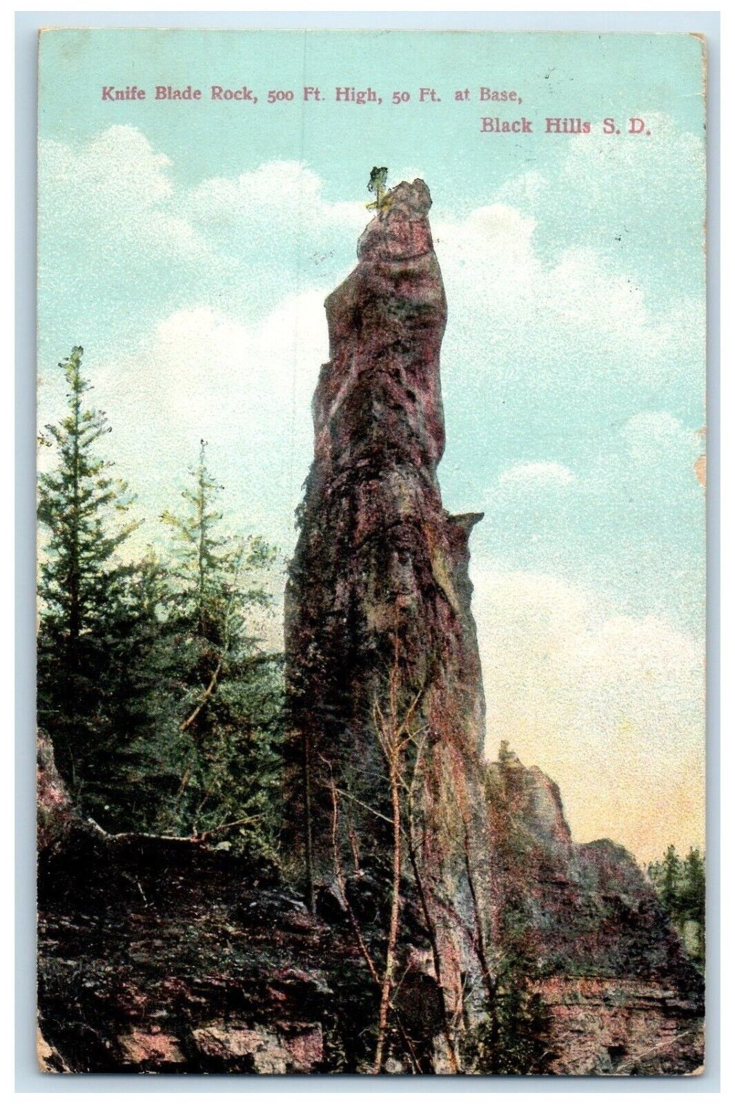 1911 Knife Blade Rock Ft. High Black Hills South Dakota Vintage Antique Postcard