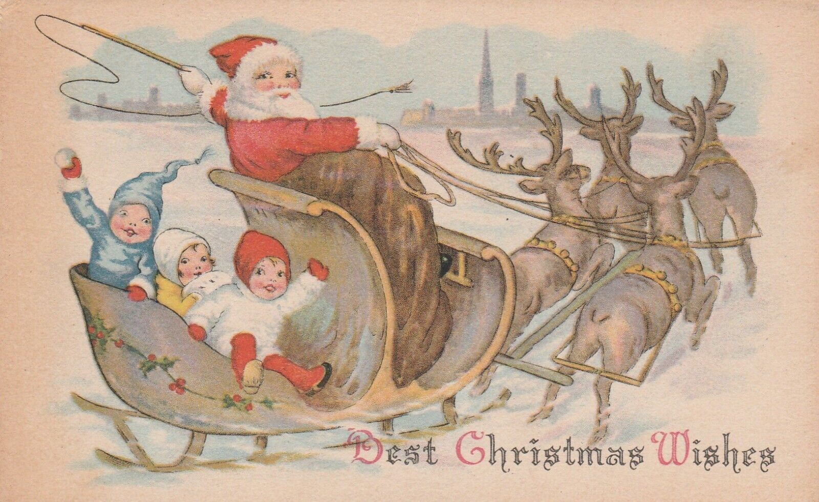 Fantasy Santa Claus/children/ Reindeer postcard c1910