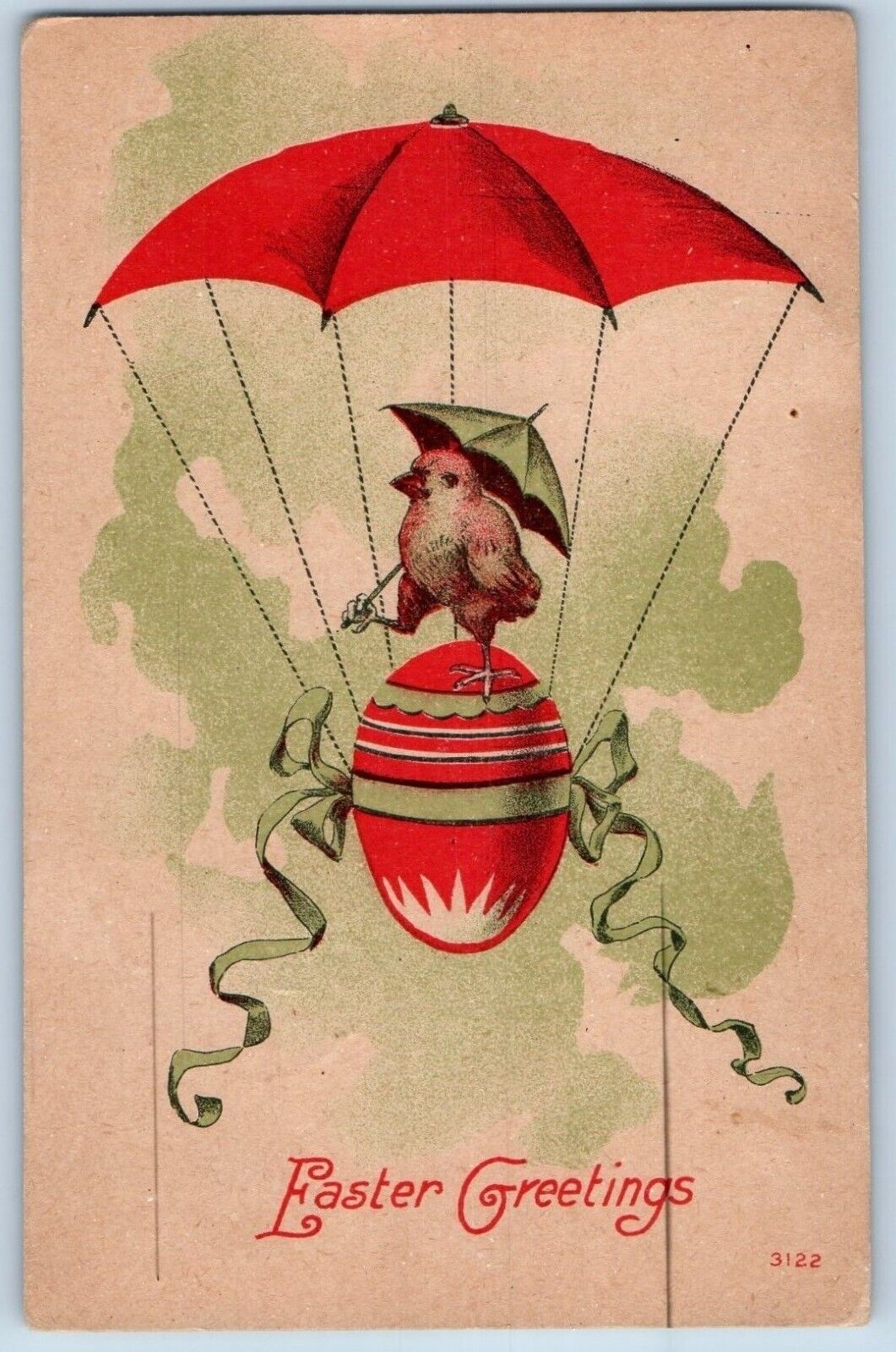 Augusta Wisconsin WI Postcard Easter Greetings Egg Chick Hot Air Balloon c1910's