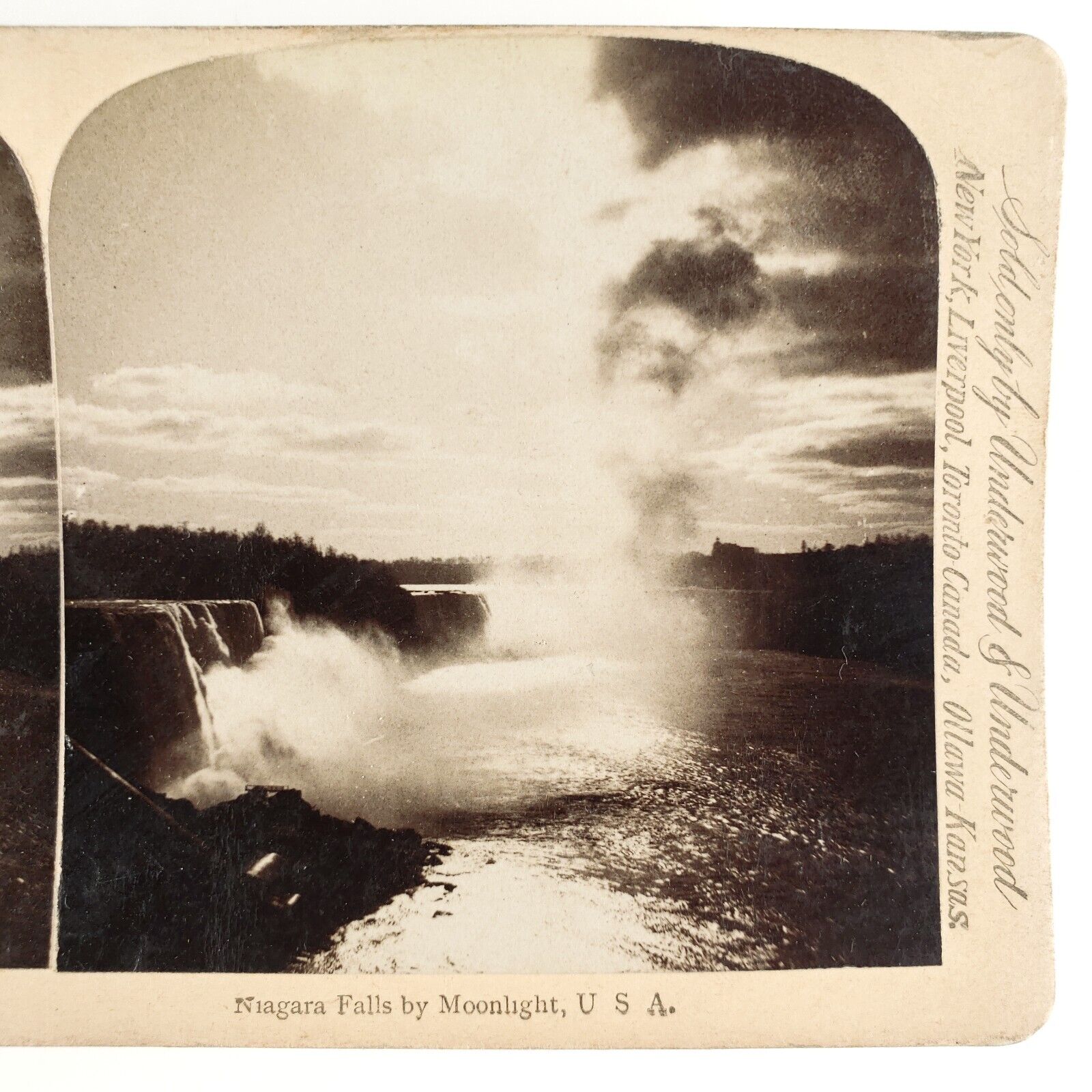Niagara Falls River Moonlight Stereoview c1890 George Barker Strohmeyer NY H1119
