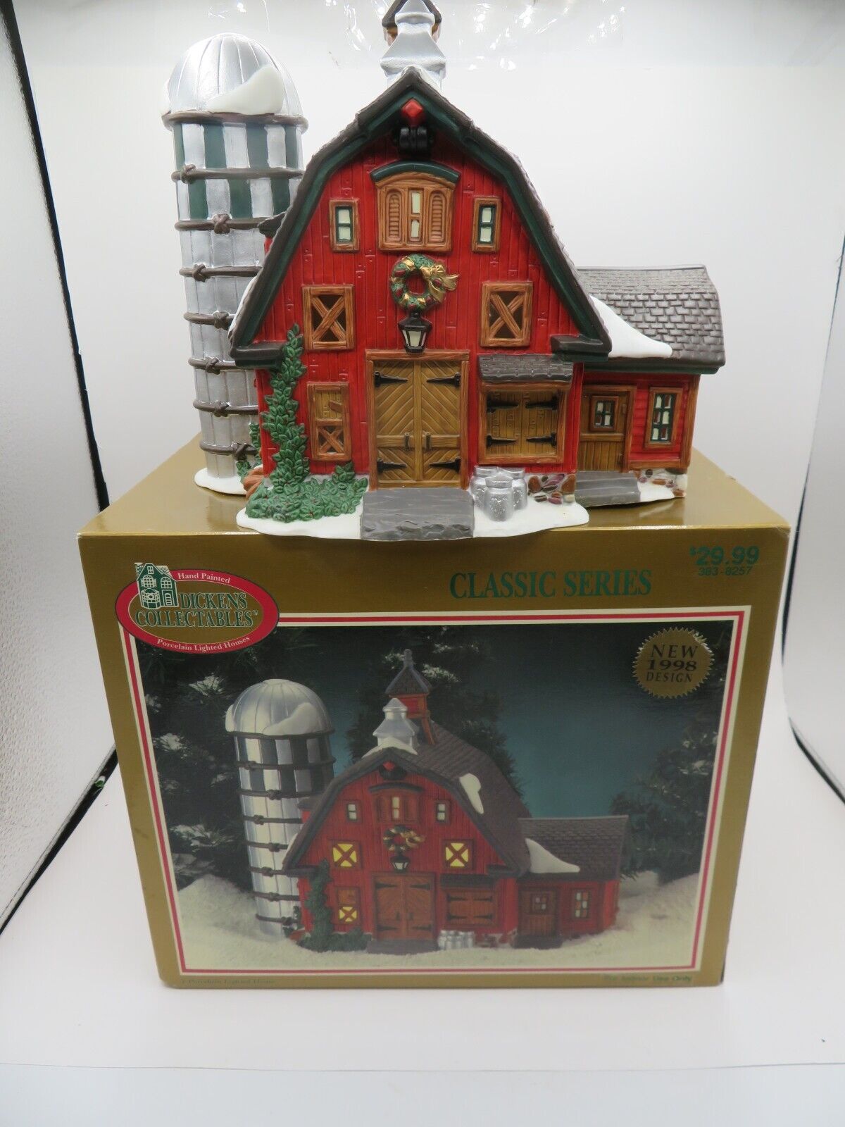 VTG 1998 Dickens Collectables Classic Series Lighted Red Barn and Silo