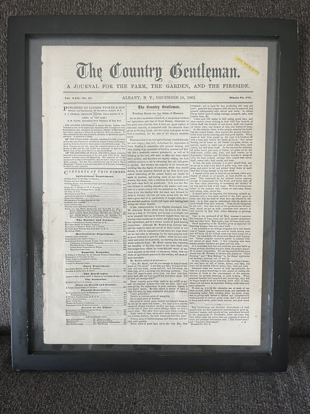 1863 Framed Country Gentlemen Newspaper Yosemite Bierstadt