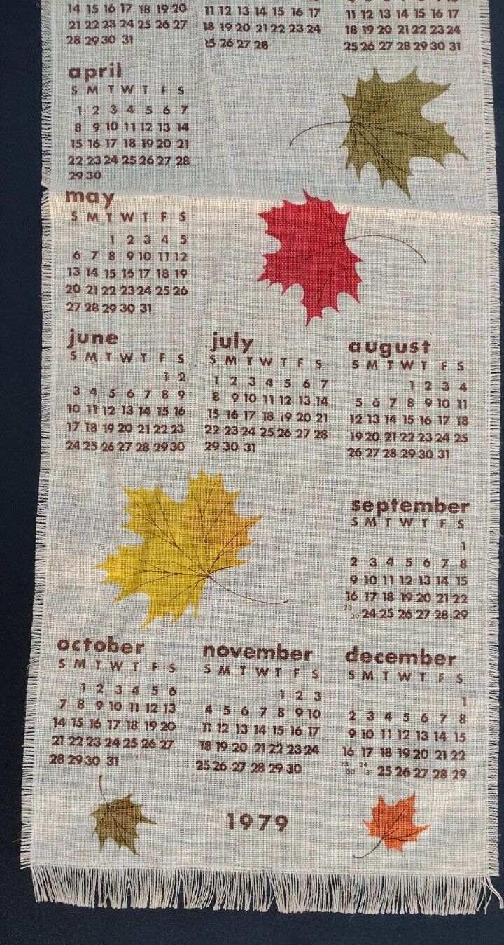 1979 Vintage Linen Calendar Fall Leaves PERFECT FOR SMALL WINDOW & HOLIDAY GIFT