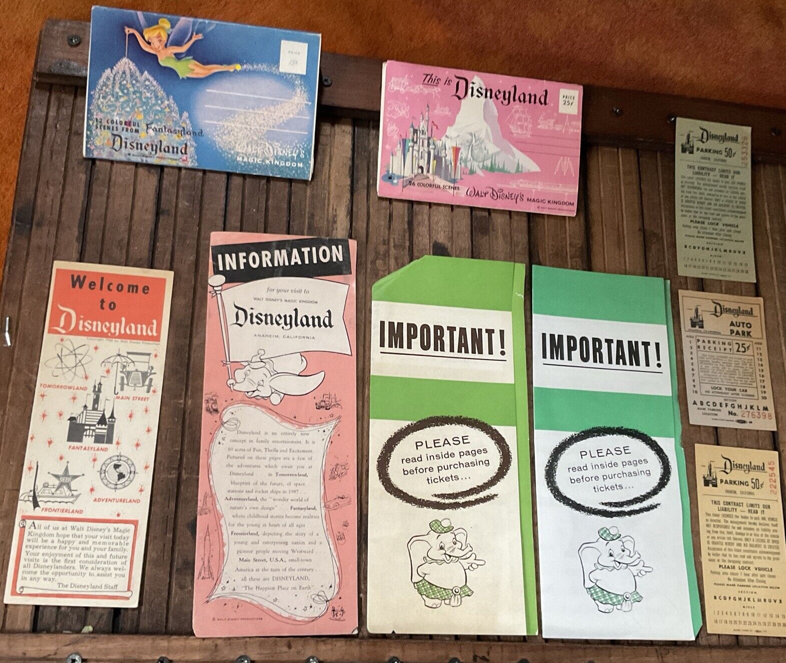 Vintage Disneyland Lot - Rare 1958 Map & Guide Price Pamphlets, Parking Tickets