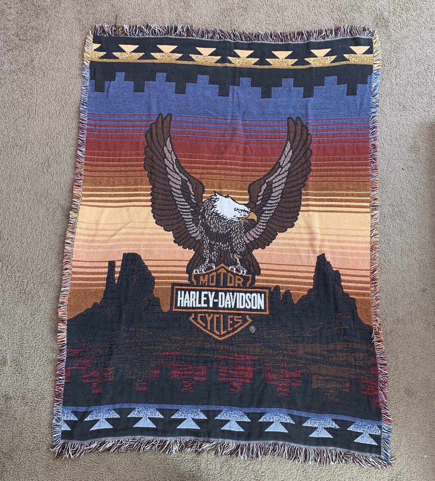 Harley Davidson Throw Blanket Screaming Eagle Desert Aztec Vintage 61x46