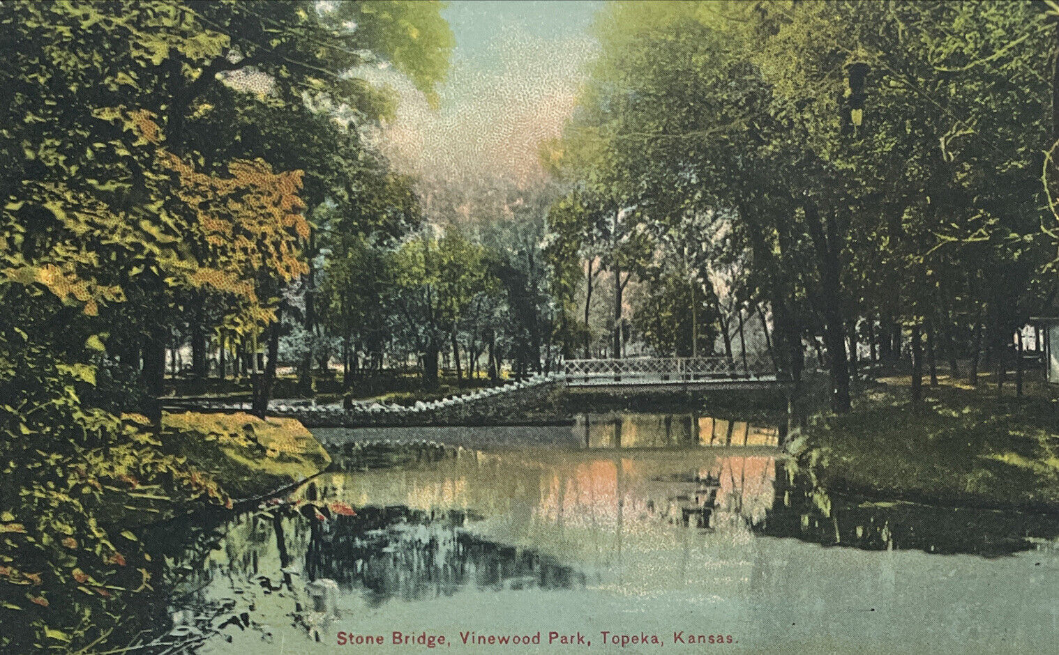 Vintage Postcard Stone Bridge Vinewood Park Topeka Kansas Posted 1911