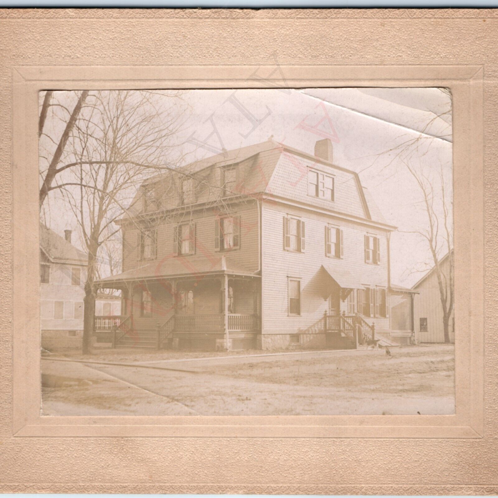 c1880s Foursquare Victorian House w/ Mansard Roof Cabinet Card Real Photo IA 3A