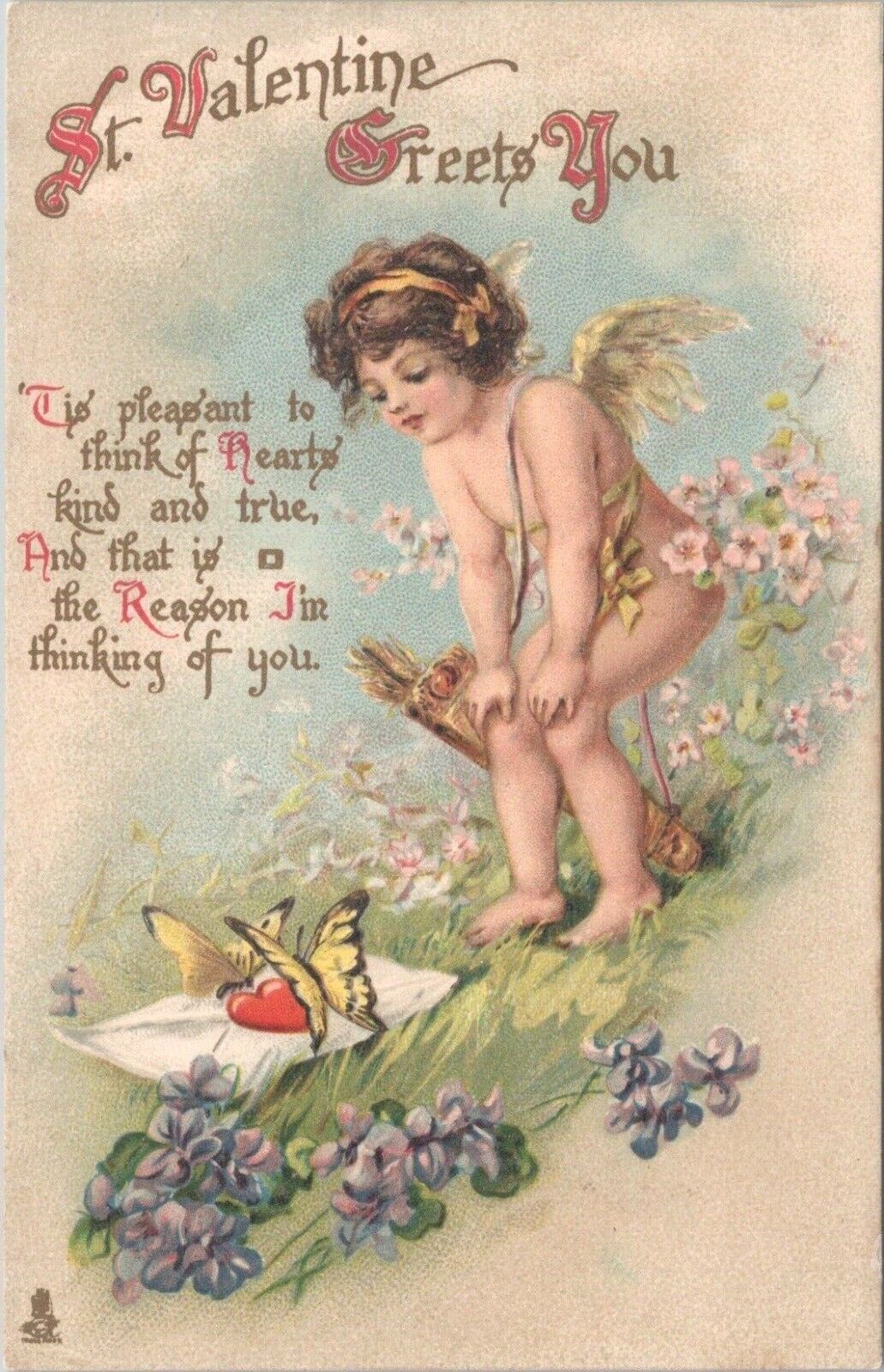 Postcard Valentine Cupid Raphael Tuck Series 221 Butterflies 