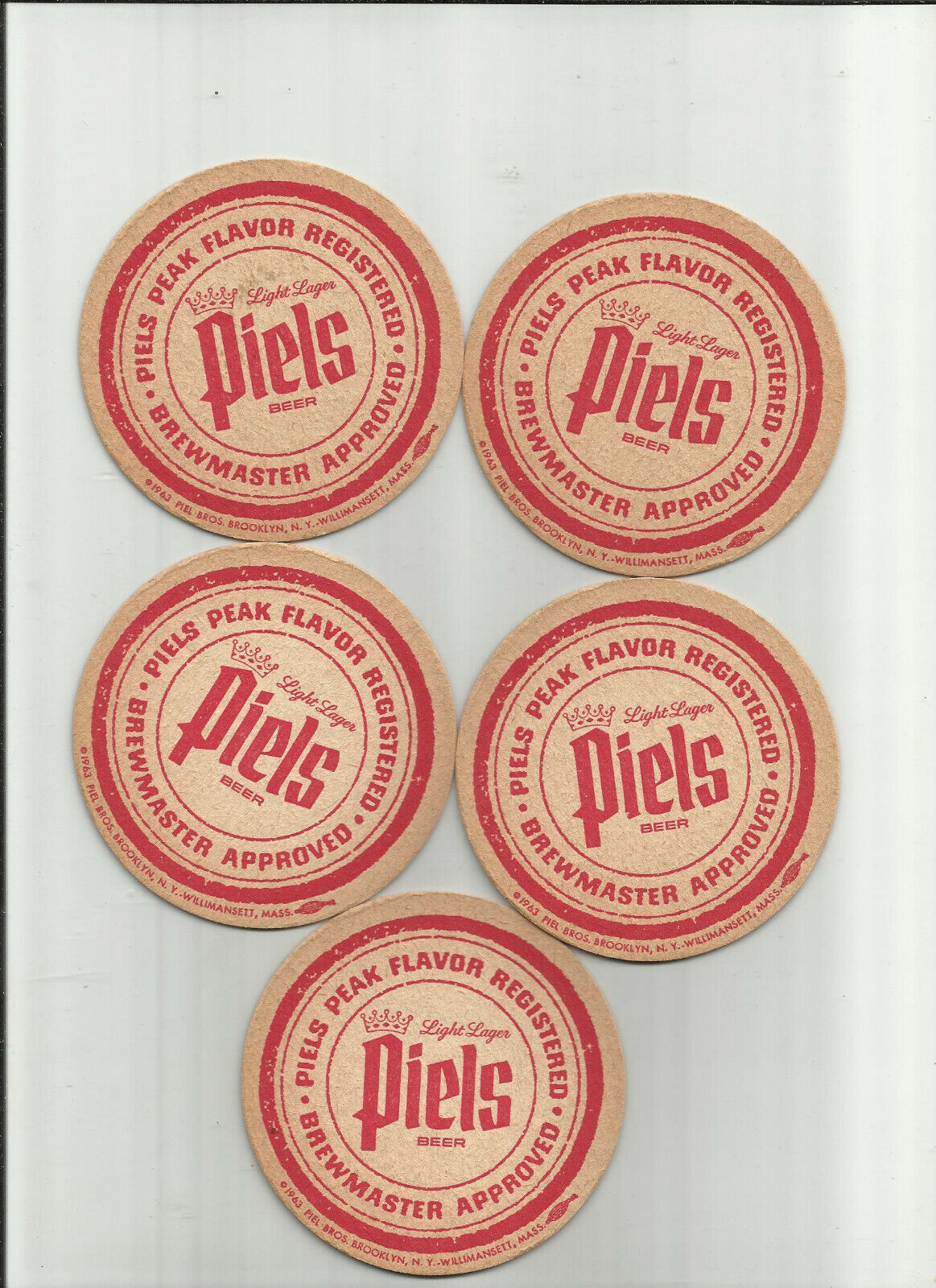 Lot Of 5 1960\'s Piels Beer Coasters-Piel Bros.Of Brooklyn NY  3\
