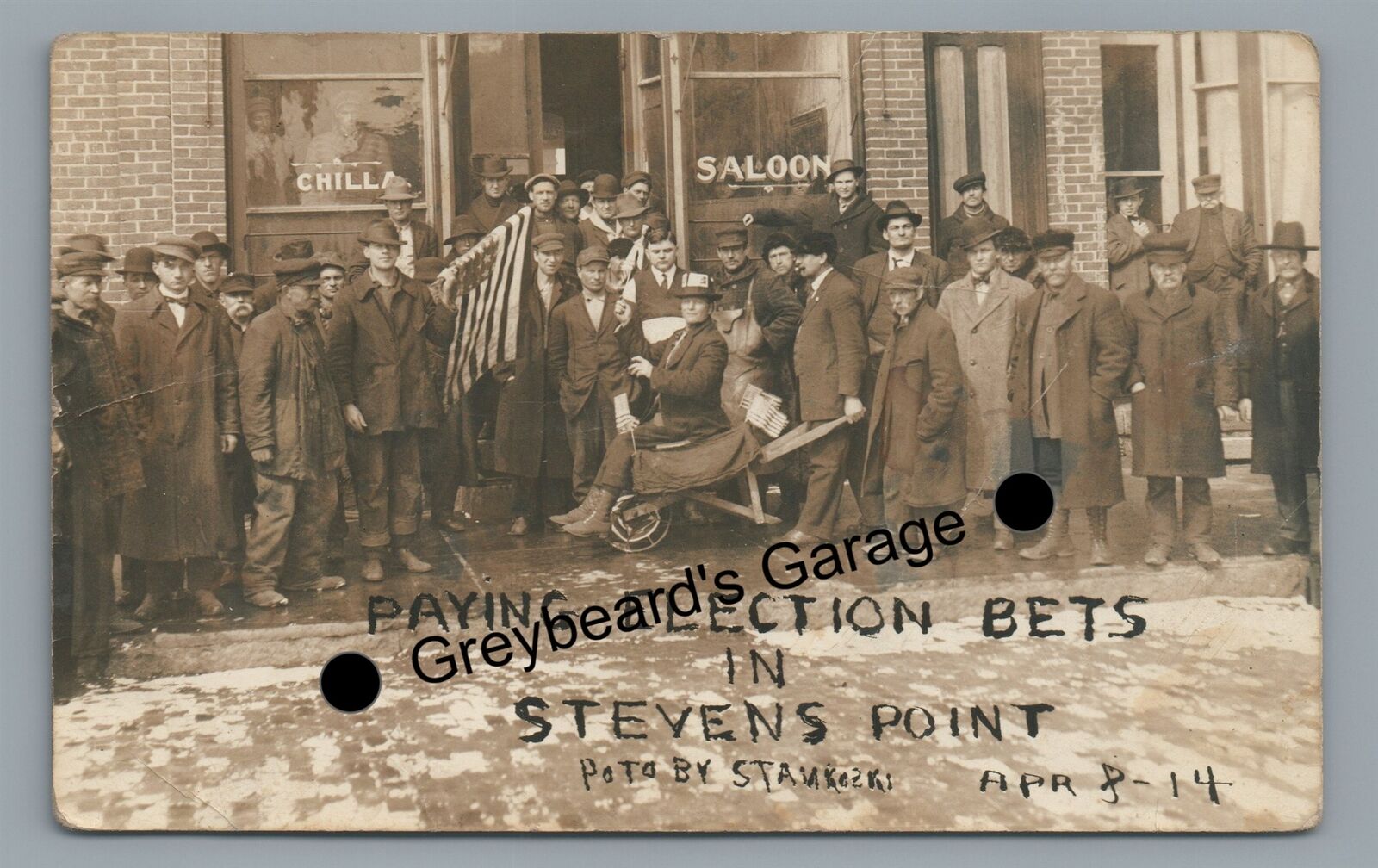 RPPC Gambling Paying Election Bets STEVENS POINT WI Real Photo Postcard