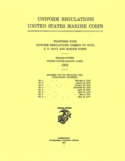 1912 Pre WW I Marine Corps USMC Uniform EGA Insignia & Chevron Regulations Book