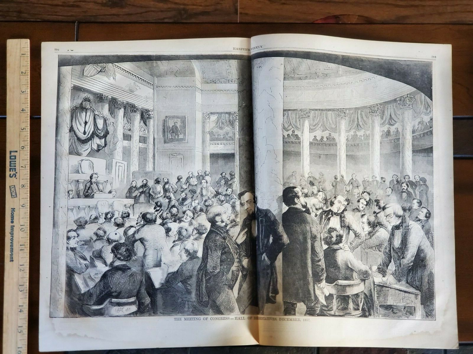Harper\'s Weekly 1857 Sketch Print MEETING OF CONGRESS HALL OF REPRESENTATIVES