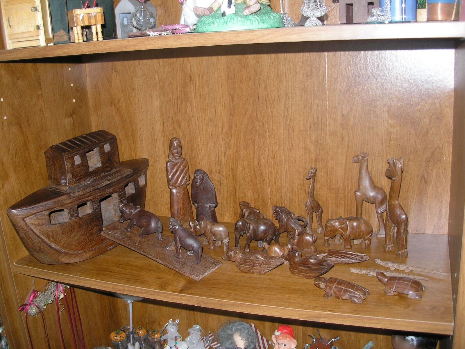 Vintage Carved Wood Noah's Ark Set, Heavy & Primitive