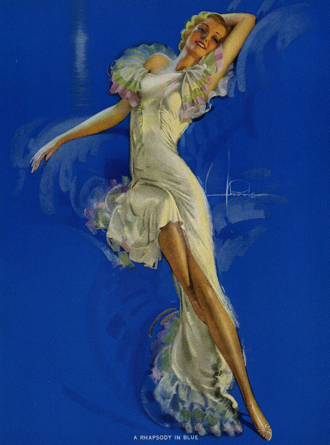 Vintage 1930s Art Deco Pin-Up Print Rolf Armstrong Glamour Rhapsody in Blue Mint
