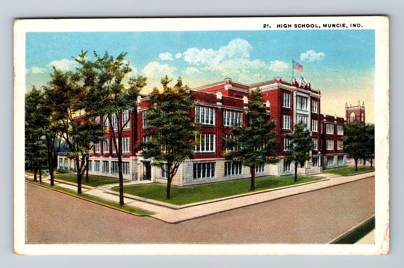 Muncie IN-Indiana, Panoramic View Public High School, Vintage c1921 Postcard