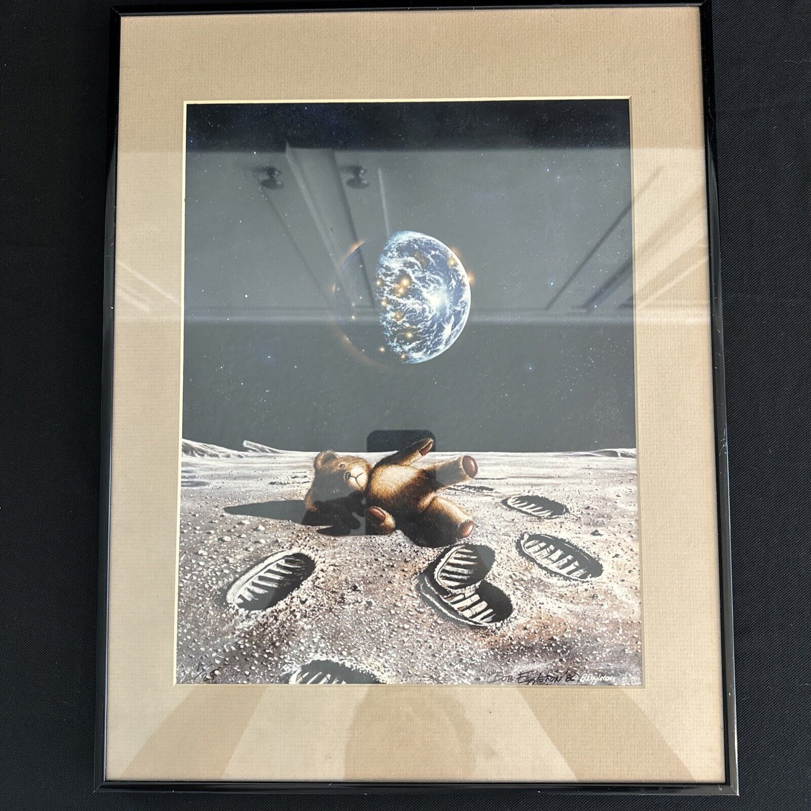 Bob Eggleton Endangered Species 1986 Signed Print - 1/25 NASA Space Moon framed