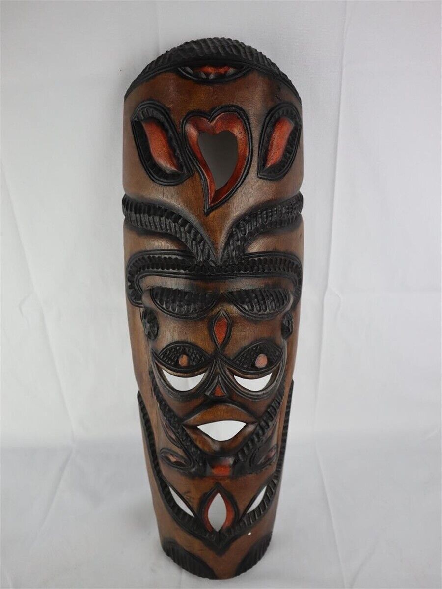 Vintage Large 23” Hand Carved Wood Hawaiian Polynesian Hanging Tiki Mask