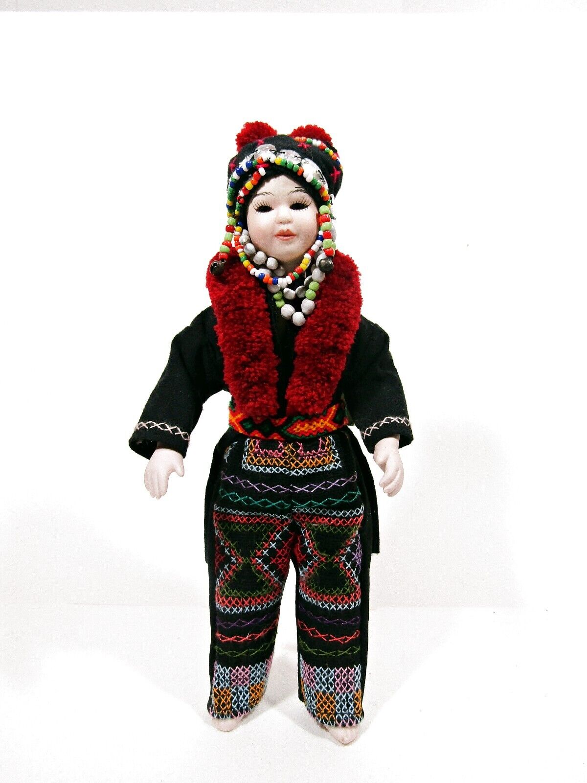 YAO Hilltribe Doll by Chiang Mai Porcelain Handmade Costume with Porcelain Face