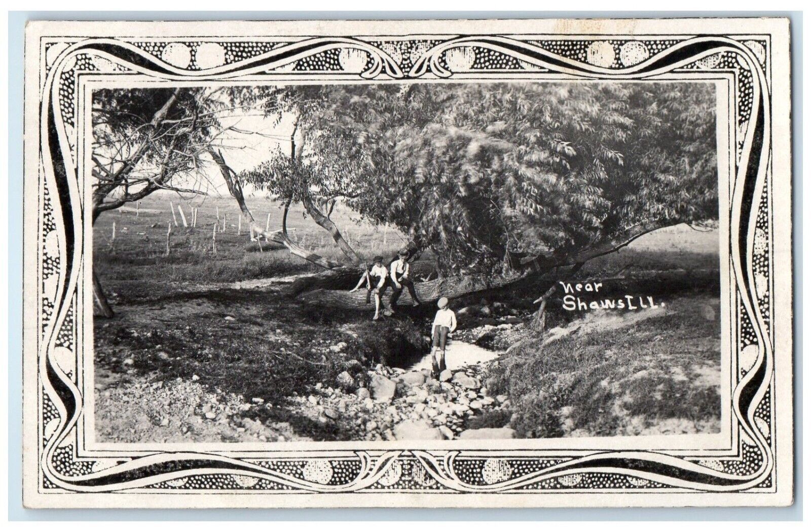 c1910's Boys Scene Near Shaws Illinois IL RPPC Photo Posted Antique Postcard
