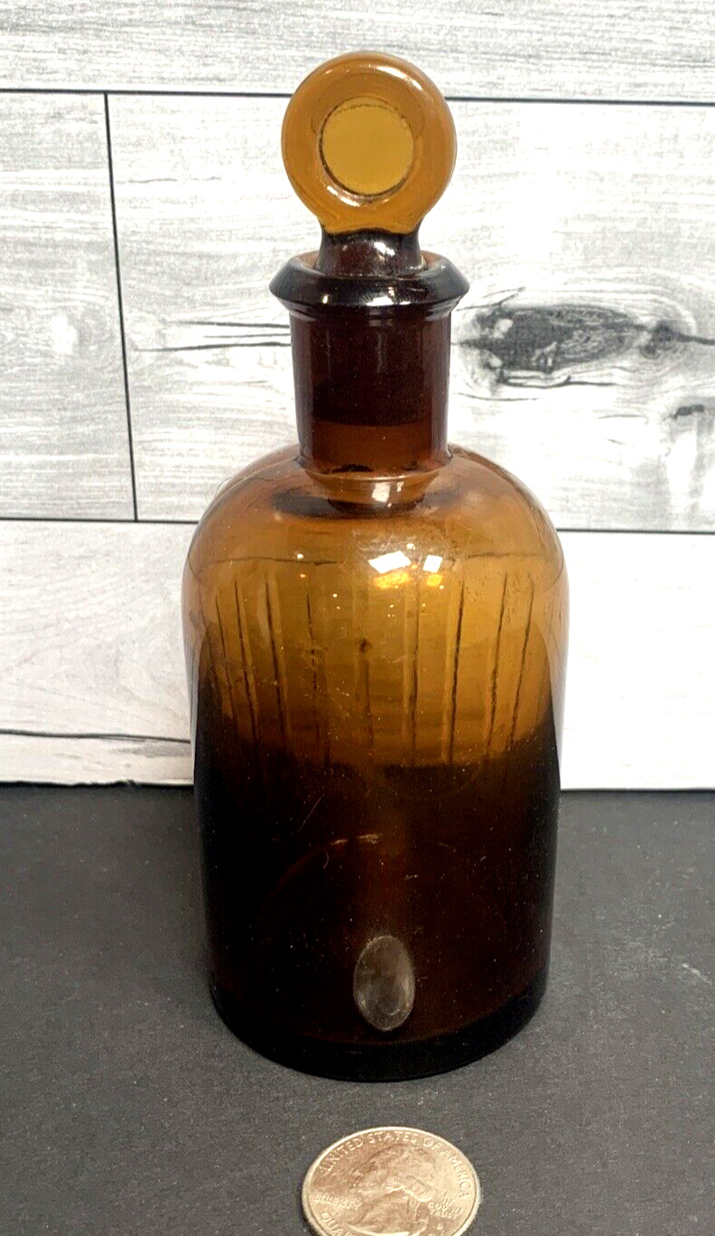 Antique Poison Bottle With Glass Stopper Amber  WOOLLEY, MANCHESTER