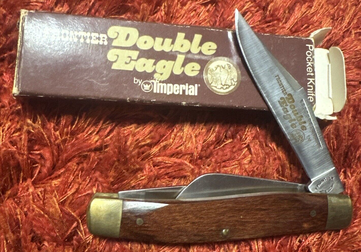 Frontier Knife Made in USA By Imperial 1970s DOUBLE EAGLE 4435 Stockman NOS