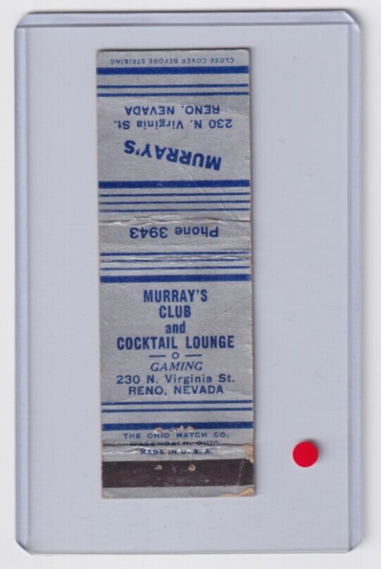 MURRAY\'S CLUB and Cocktail Lounge - 1942 gaming matchcover - Reno, Nevada