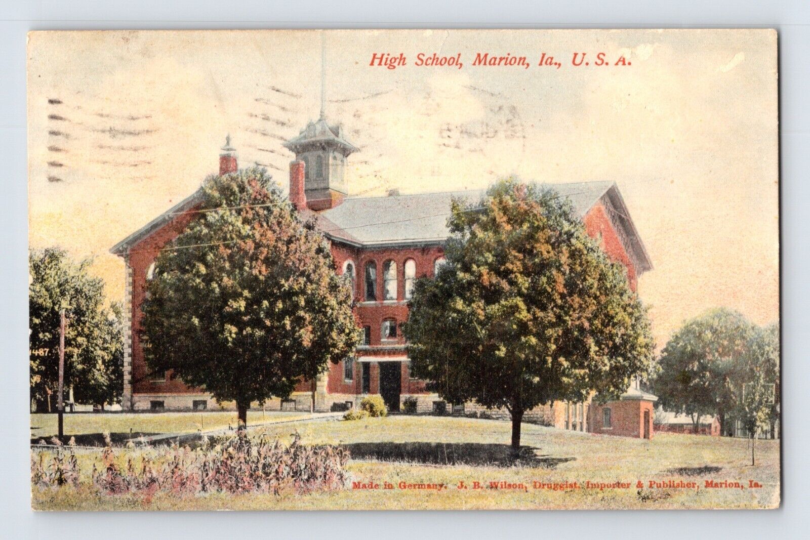 Postcard Iowa Marion IA High School 1907 Posted Divided Back