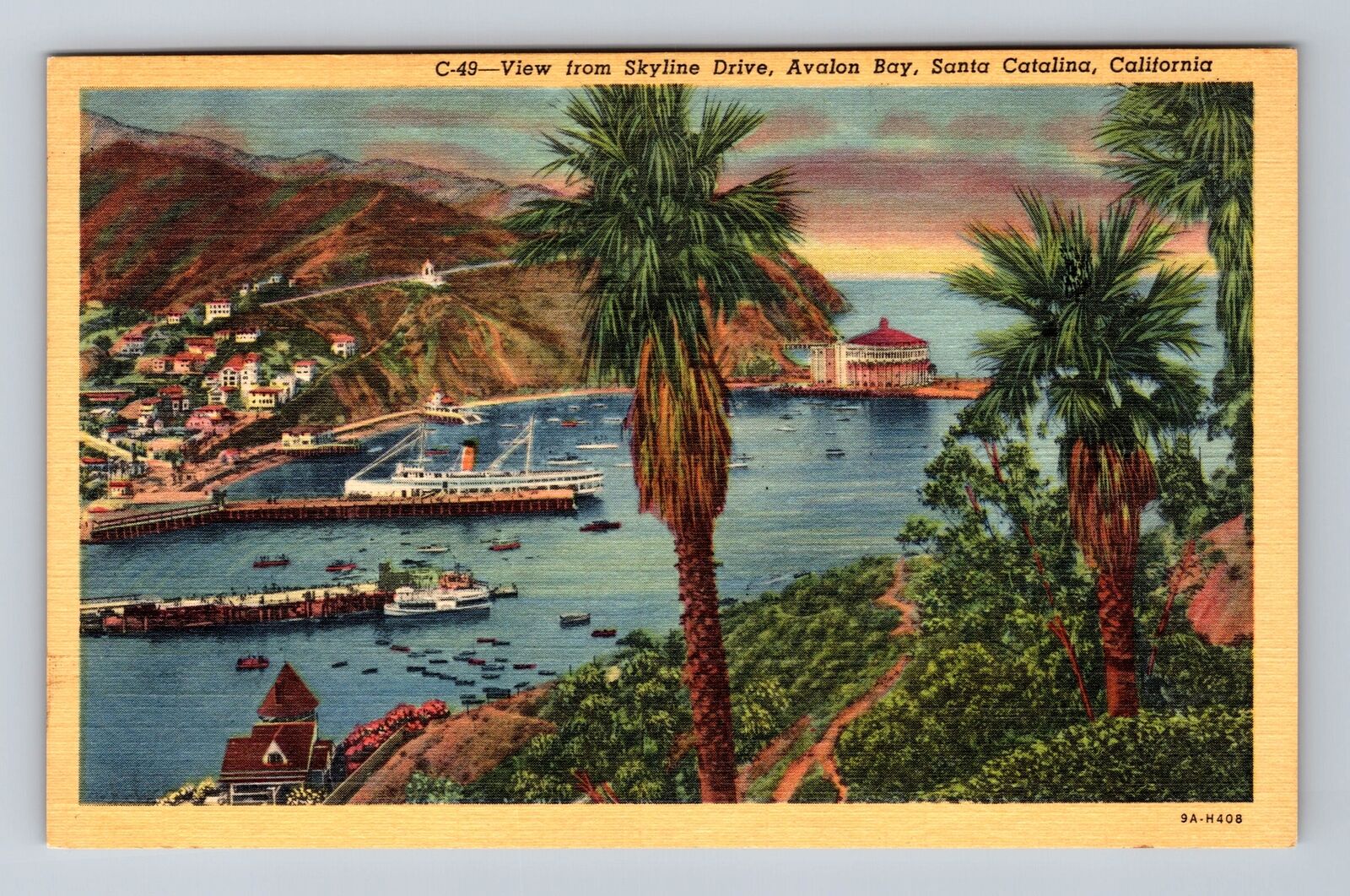 Santa Catalina CA-California, Avalon Bay, Skyline Drive Antique Vintage Postcard