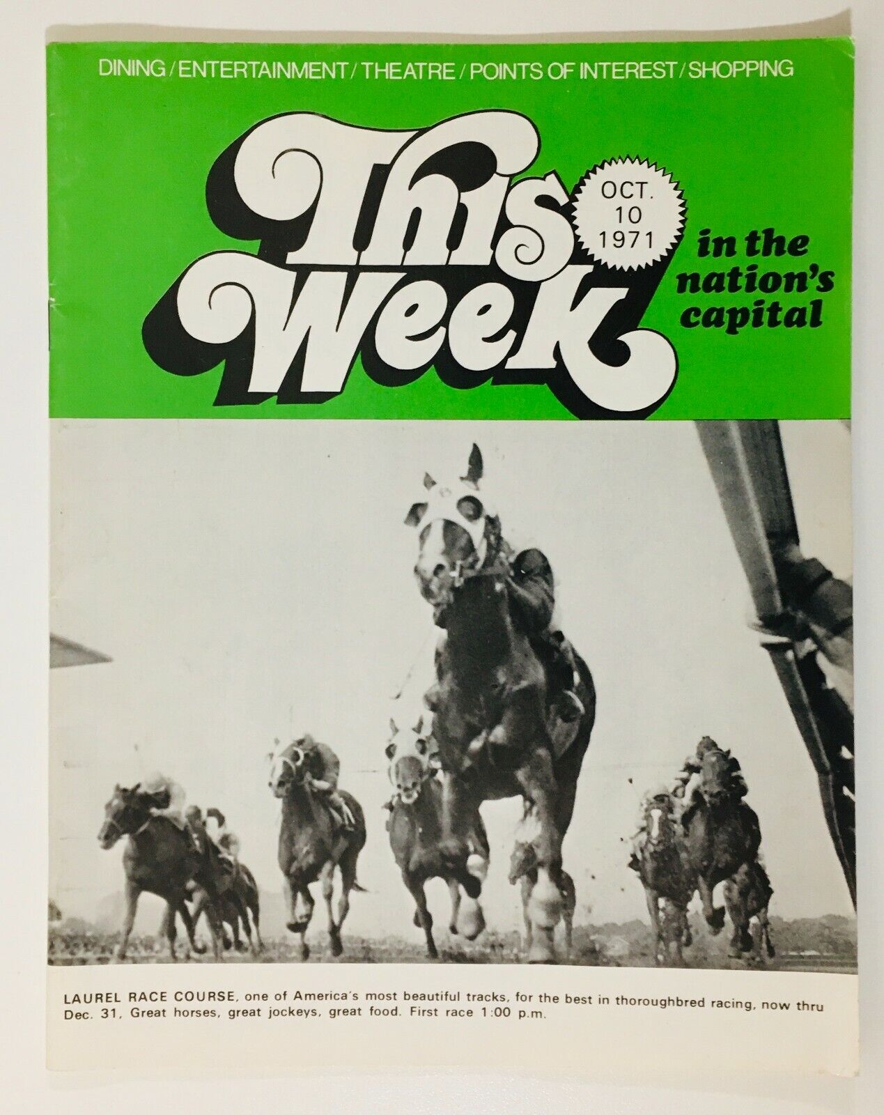 1971 This Week Travel Publication Washington, DC Laurel Race Course