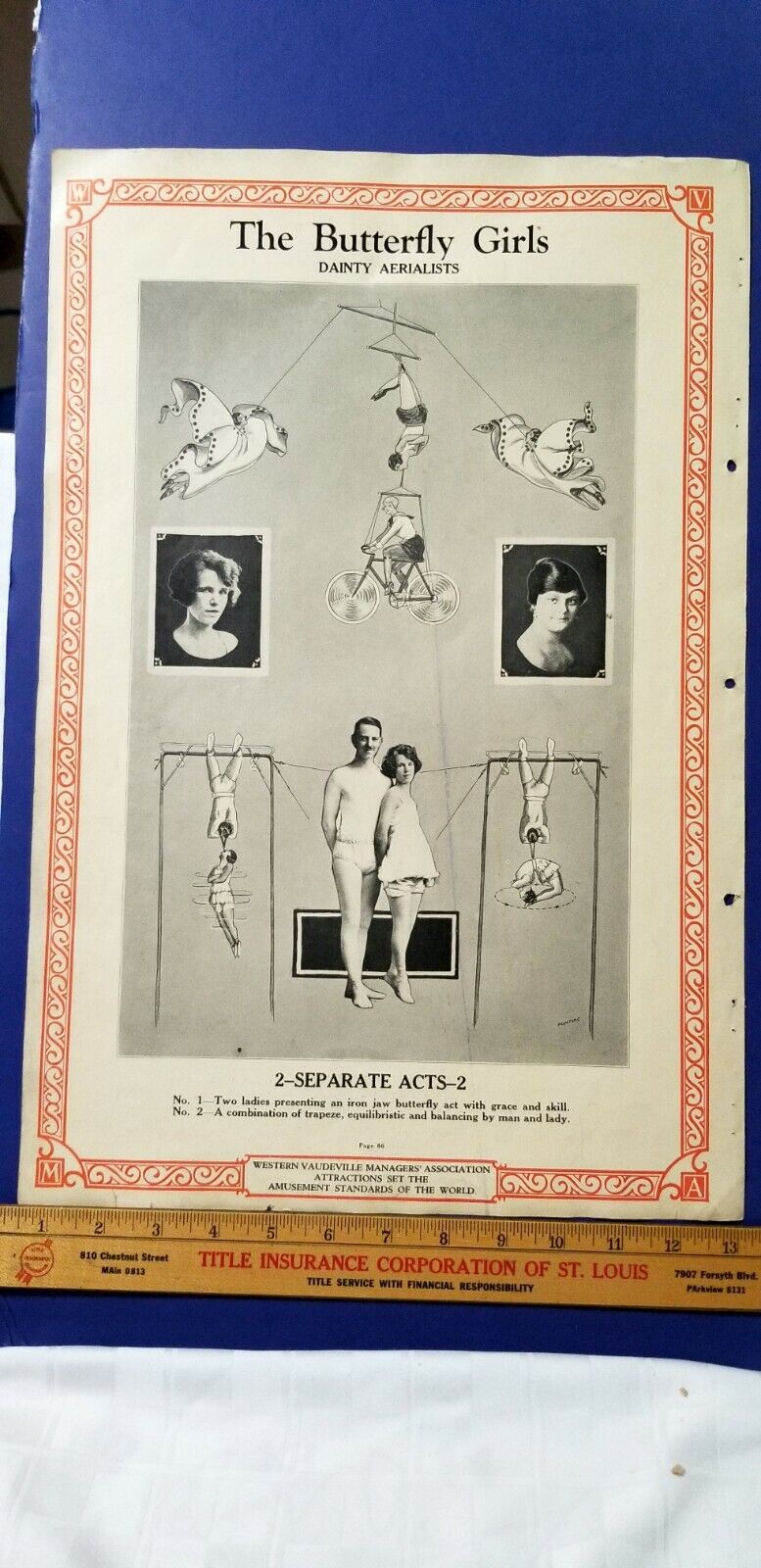Antique 1926 Vaudeville Act Poster THE BUTTERFLY GIRLS Trapeze Act B6