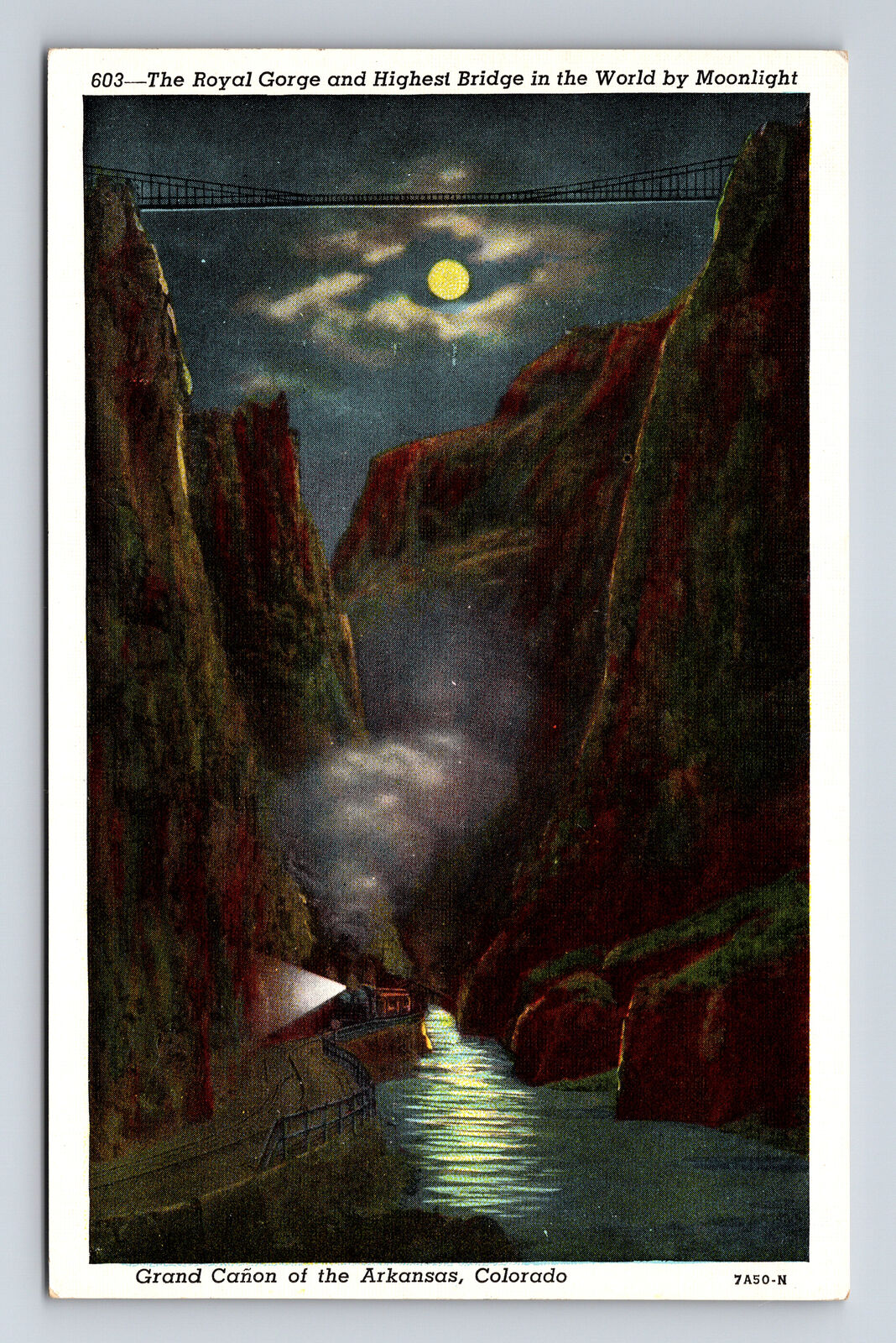 Night train at the Royal Gorge CO Full Moon Postcard