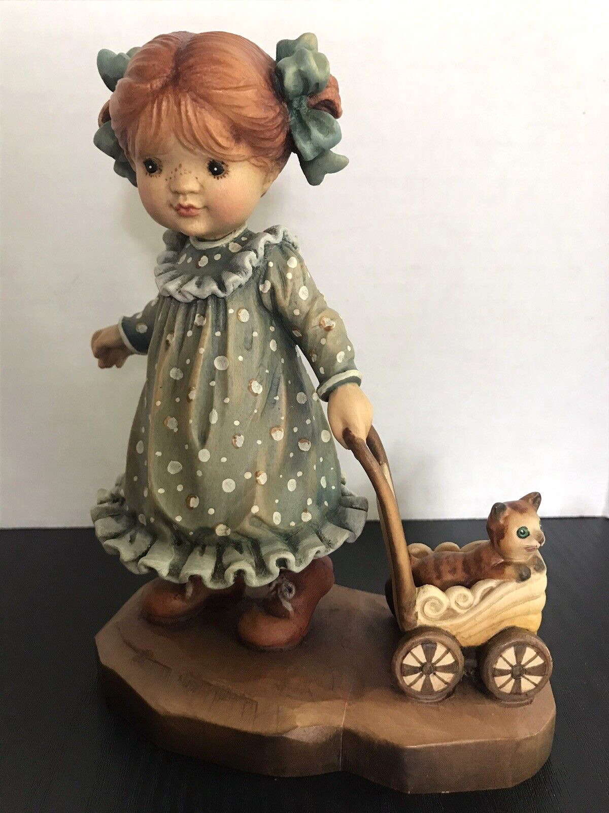 SARAH KAY ANRI VALENTINE PURRFECT DAY FIGURINE GIRL WITH CAT IN WAGON 6  1/2” LE
