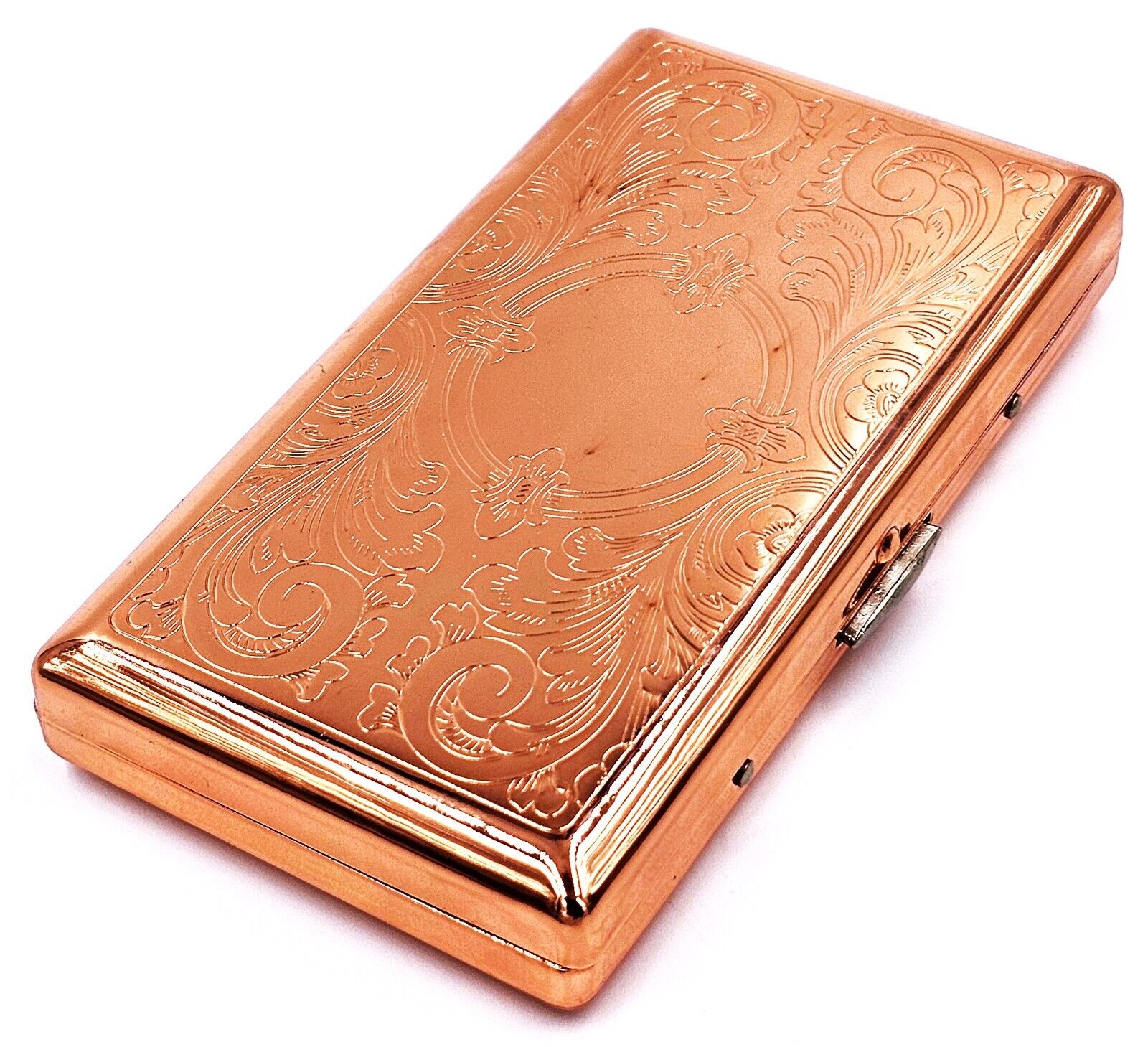 Retro Cigarette Case Double Sided King & 100s Etched Rose Gold Color 4x2inch