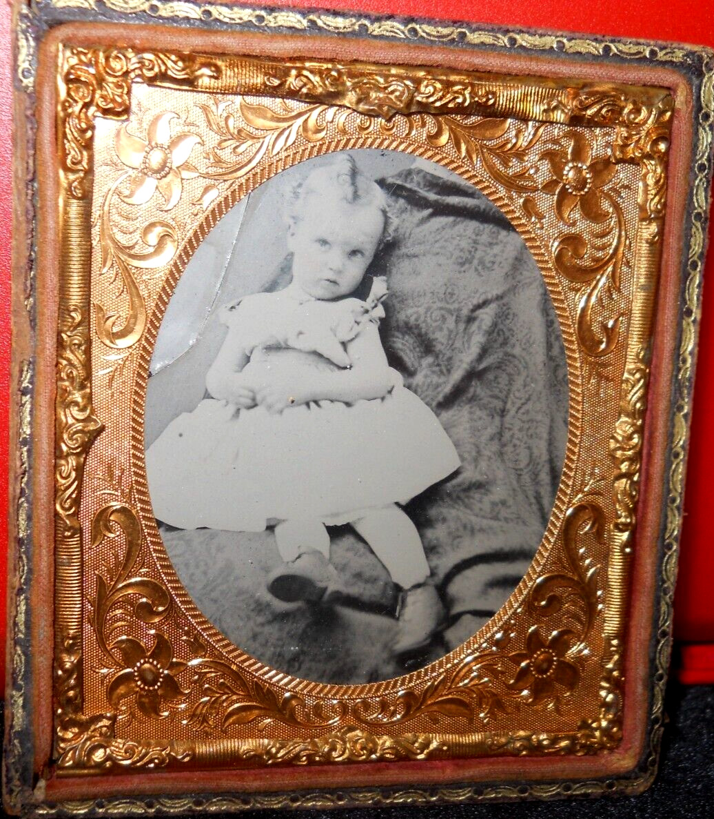 1/6th size Ambrotype of young child in half case