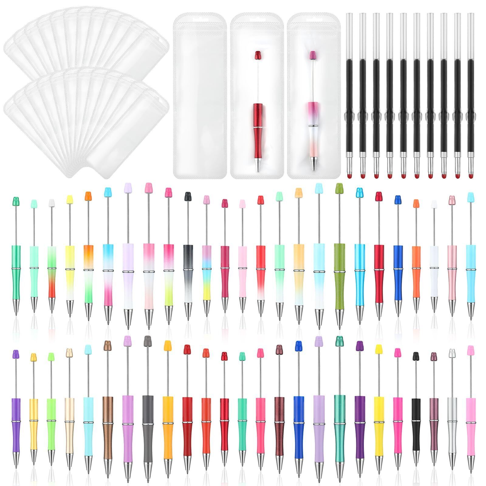 Jetec 50 Pcs Plastic Beadable Pens Bulk Assorted Bead Ballpoint Pen Shaft Bla...